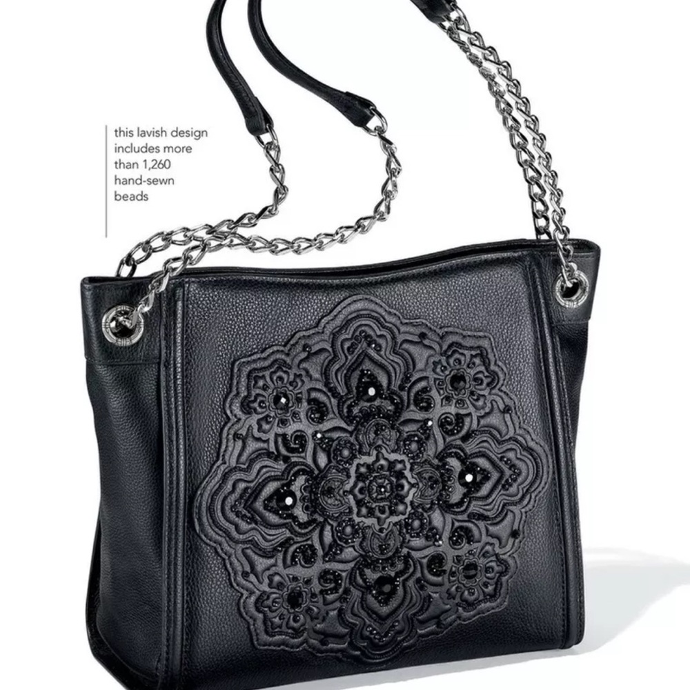 Brighton Cecilia Beaded Bag BLACK Leather Purse Chain Strap